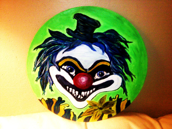 Original Scary Clown Painted On A Recycled Vinyl Record