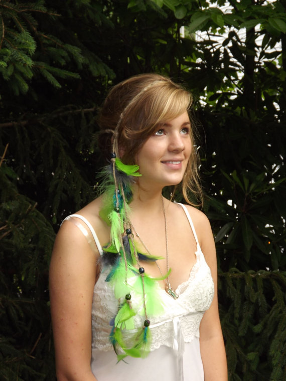 Green And Blue Feathered Headband